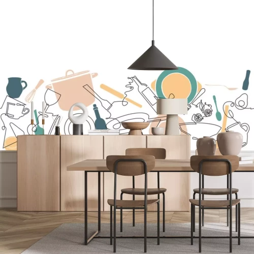 Sticker Küchenausstattung Zeichnung mit einer einzigen Linie gefertigt