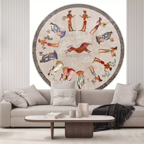 Sticker Minoan civilization. Ancient Greece frescos. Jumping bulls and goddesses. Ancient Crete. Heraklion. Cicrcle Knossos murals mythology