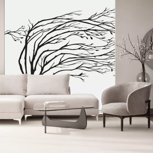 Sticker Eine Weide unter einem starken Sturm und Wind Wetter