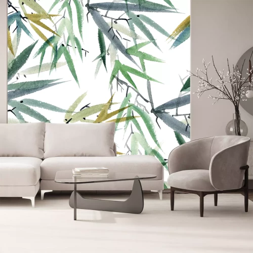 Sticker Aquarell- und Tintenillustration des Bambusses im Art sumi-e, Usünde. Orientalische traditionelle Malerei. Nahtloses Muster.