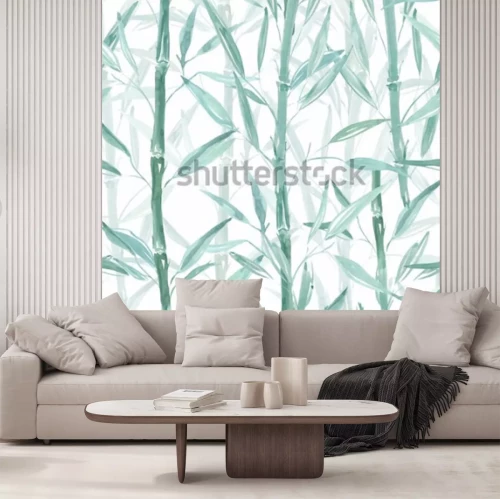 Sticker Nahtloses botanisches Muster. Bambuszweige auf einem weißen Hintergrund. Stilvolles Muster.