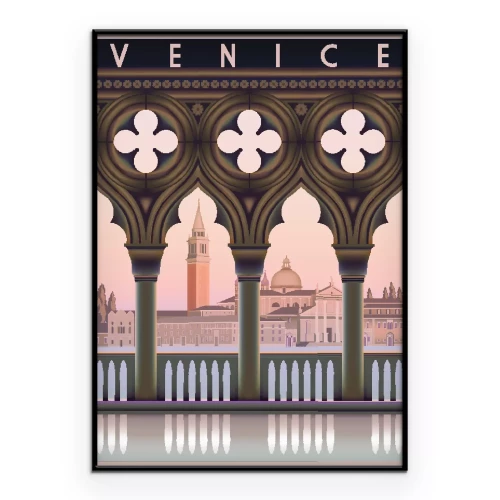 Poster Eine Komposition im Stil einer Retro-Postkarte aus Venedig