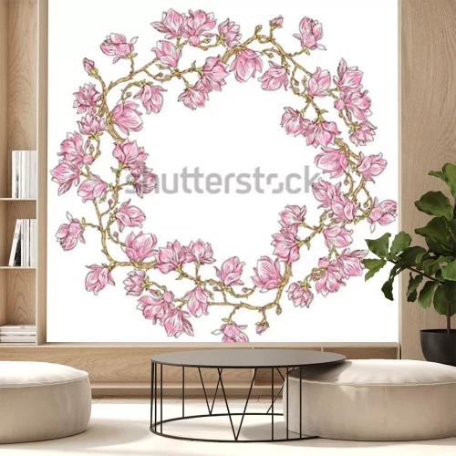Sticker Kreis mit Blumen auf Zweigen