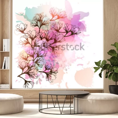 Sticker Magnolien auf mehrfarbigem Hintergrund