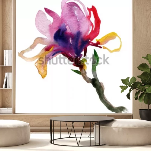 Sticker Mehrfarbige Magnolie mit Farben bemalt