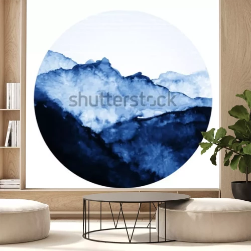 Sticker Traditionelle asiatische Tintenkunst mit Bergen. Vektorgrafikenillustration