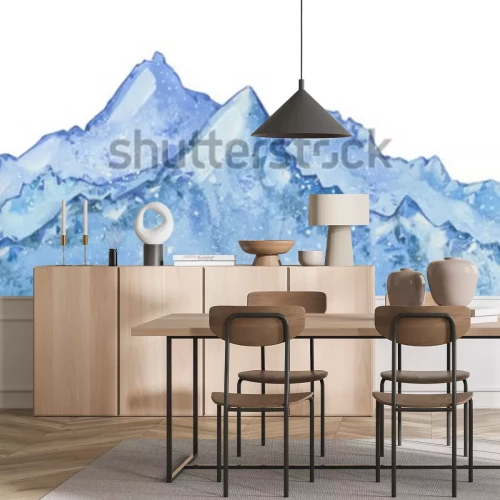 Sticker Aquarell schneebedeckten blauen Wintergipfel. Hand gezeichnete Winterillustration auf weißem Hintergrund.