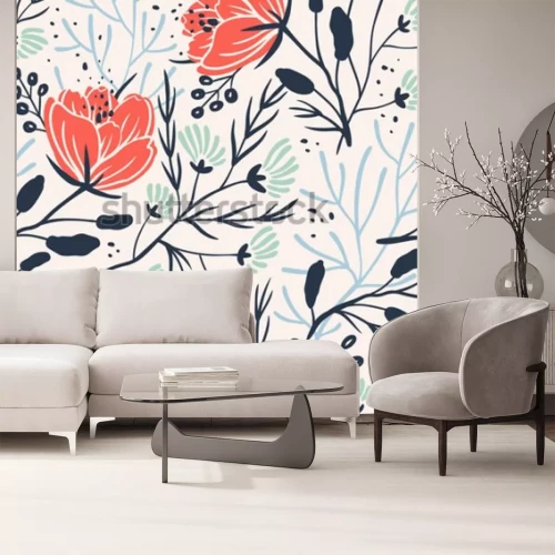 Sticker Muster mit lachsfarbenen Blumen