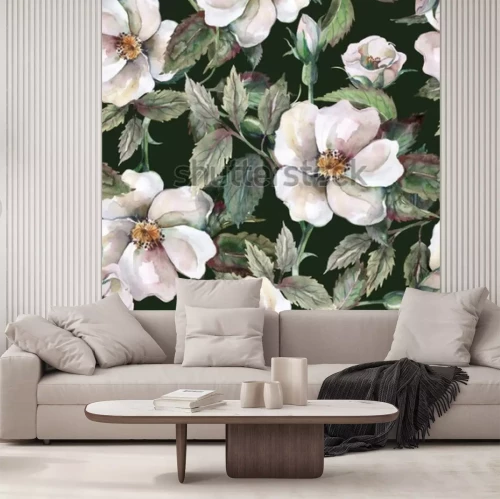 Sticker Gemaltes Muster mit weißen Blumen