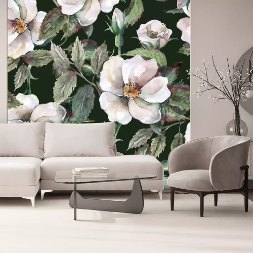 Sticker Gemaltes Muster mit weißen Blumen