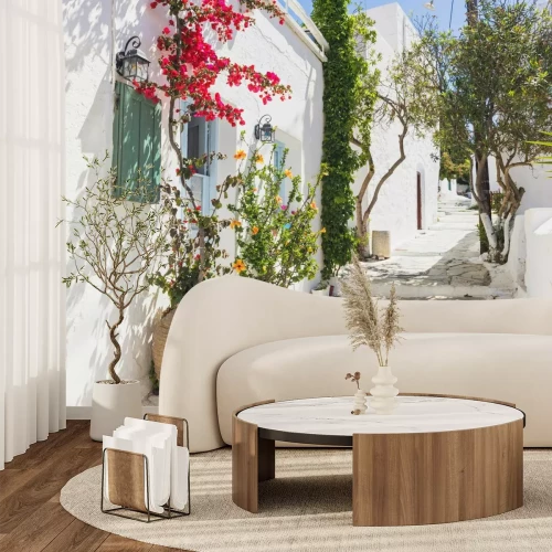 Fototapete Bunte Pflanzen auf einer Griechischen Straße