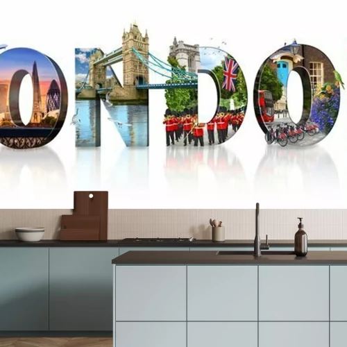 Sticker London city landmarks. Word illustration of most famous London monuments and places