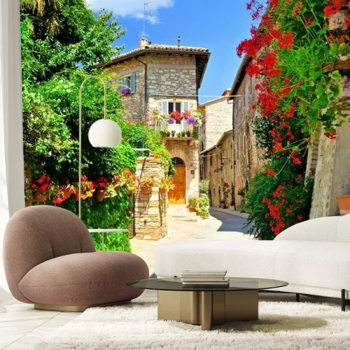 Fototapete Toskanische Gasse und Haus