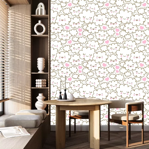 Tapete Seamless pattern with cute cartoon clouds for Your kawaii design