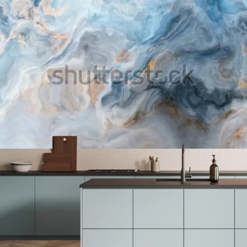 Fototapete Blaues Aquarell imitiert Marmor