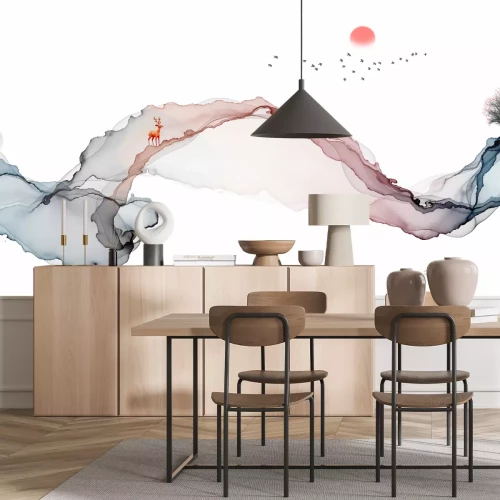 Sticker Tintenmalerei, künstlerische Landschaft, abstrakte Linien Hintergrund