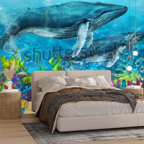 Fototapete Bunte Korallenriffe Fische und Wale märchenhafte Unterwasserlandschaft