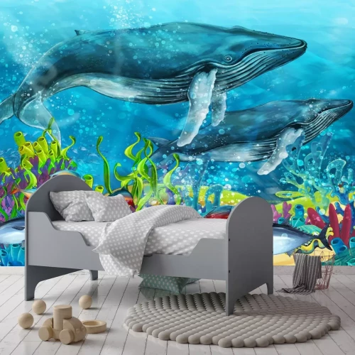 Fototapete Bunte Korallenriffe Fische und Wale märchenhafte Unterwasserlandschaft