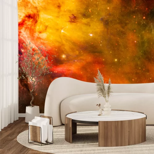 Sticker Gelb-roter Nebel vor dem Hintergrund der Sterne