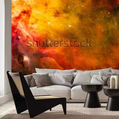 Sticker Gelb-roter Nebel vor dem Hintergrund der Sterne