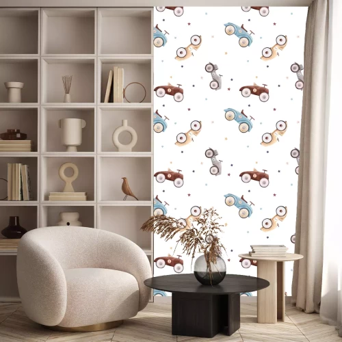 Tapete Watercolor baby car vector pattern