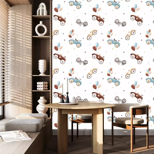 Tapete Aquarell-Babyauto-Vektormuster