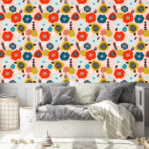 Tapete Helle Blumen im skandinavischen Stil