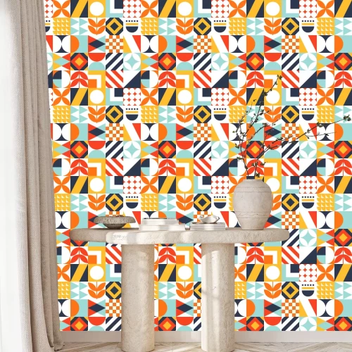 Tapete Abstract seamless bauhaus pattern. Vector colorful geometric background.