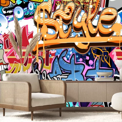 Sticker Graffiti mit Schriften an der Wand