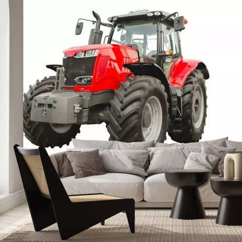 Sticker Big red agricultural tractor isolated on a white background