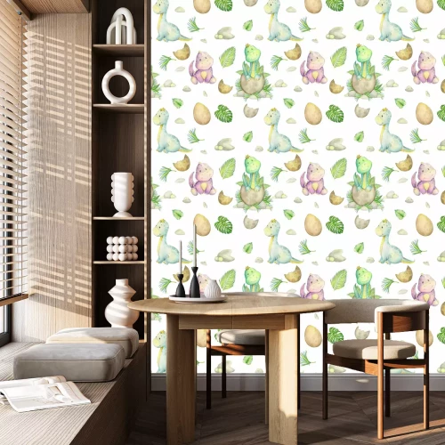 Tapete Watercolo, nahtloses Muster. kleiner Dinosaurier. isoliert