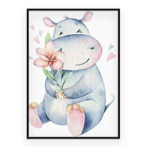 Poster Nilpferd mit einer Blume
