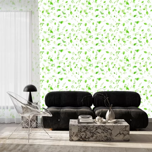 Tapete Tanzende grüne Blätter und Hintergrundmaterial der Noten