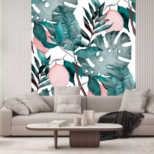 Fototapete Grüne Natur und rosa Elemente