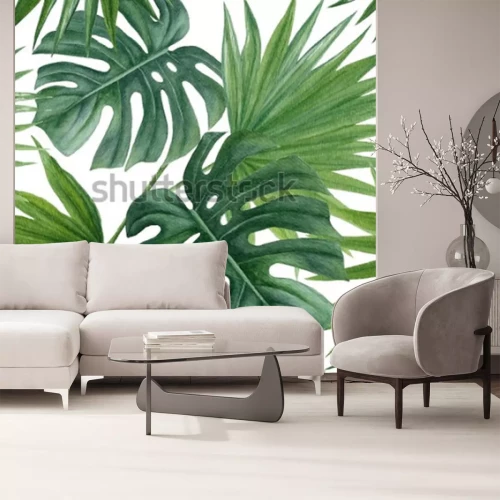 Sticker Nahtloses Muster mit tropischen Blättern. Aquarell hand gezeichneten Hintergrund.