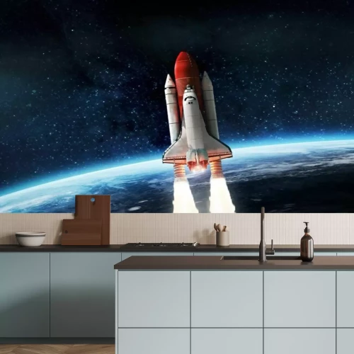 Fototapete Rakete fliegt ins All von der Erde