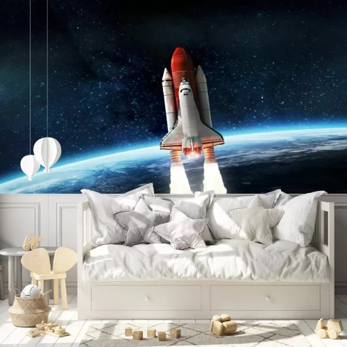 Fototapete Rakete fliegt ins All von der Erde