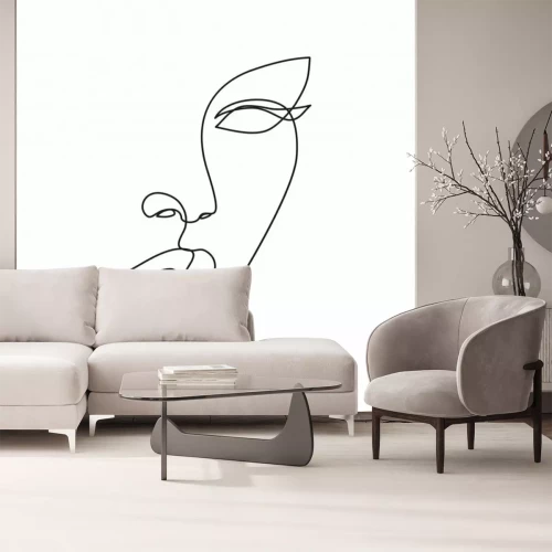 Fototapete Frauengesicht im Vintage-Stil Linienkunst auf weißem Hintergrund