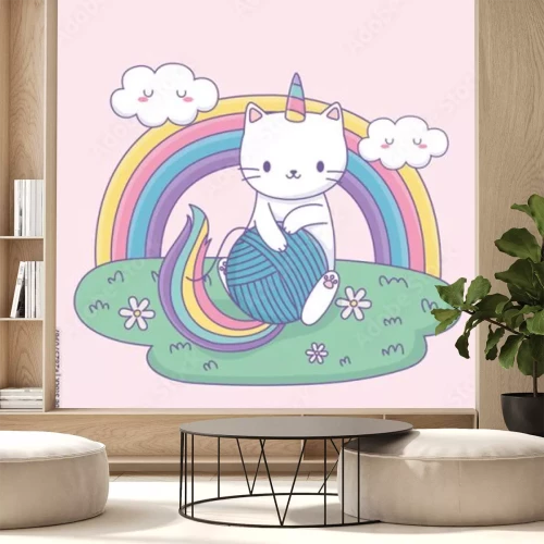 Sticker Katzen-Einhorn und Regenbogen
