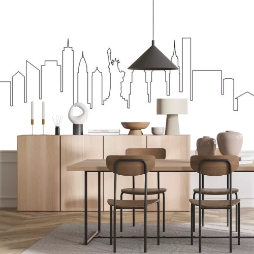 Sticker New York city skyline single line, vector illustration