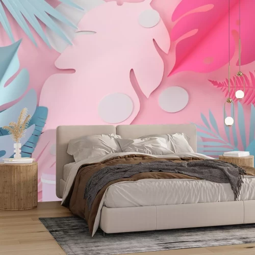 Sticker Abstrakte Komposition mit Federn und Blättern