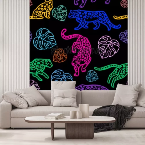 Sticker Tiere Neon-Tiger und Fensterblätter