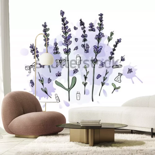 Sticker Zeichnen mit Lavendel und Kosmetik