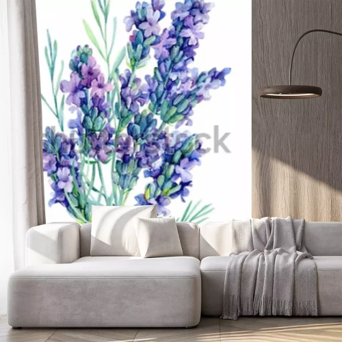 Sticker Lavendelblüten mit Aquarellfarben gemalt