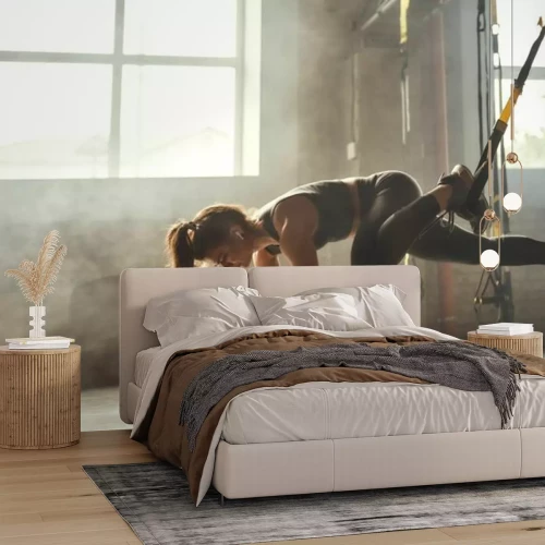 Fototapete Frau trainiert mit TRX-Bändern