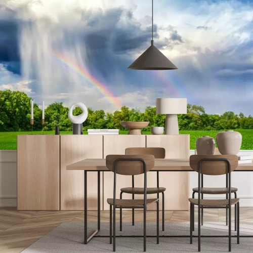 Sticker Landschaft mit Bäumen und Regenbogen