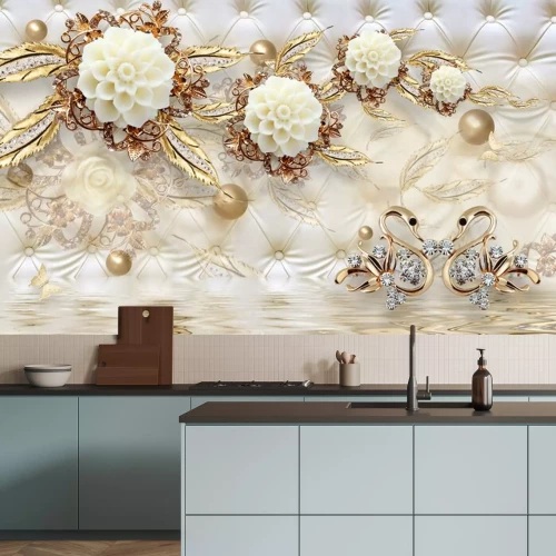 Sticker background with pearls gold wall floral dessign