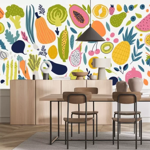 Sticker Mehrfarbige Zeichnungen von Gemüse und Obst