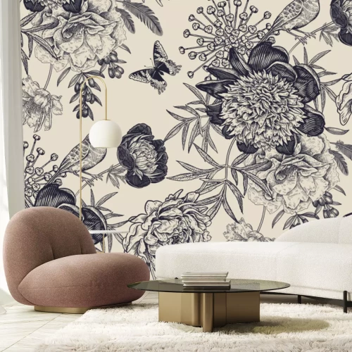 Sticker Botanisches Muster im Retro-Stil