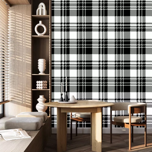 Tapete Pixel check fabric texture black white seamless pattern